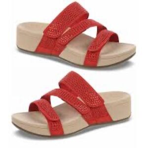 Vionic Women’s Alexis‎ Sandals Red Leather Rhinestones Orthotic Strappy Size 10
